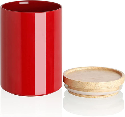 SWEEJAR Kitchen Canisters Ceramic Food Storage Jar, Stackable Containers with Airtight Seal Wooden Lid for Serving Coffee Bean, Flour, Tea, Cookies and More - 58 FL OZ (Red)