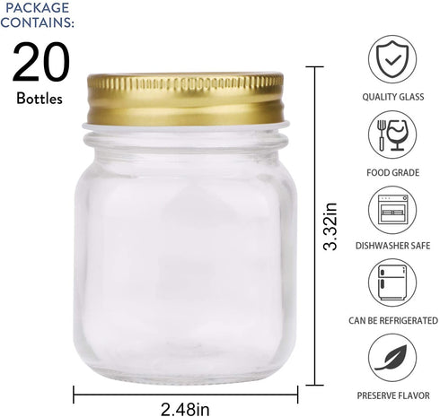 Regular Mouth Mason Jars,Encheng 5oz Clear Glass Jars with Lids(Gold),Small Spice Jars for Herb,Jelly,Jams,Wedding Favors,Shower Favors,Baby Foods,Mini Canning Jars Kitchen Storage Jars 20Pack €¦ €¦