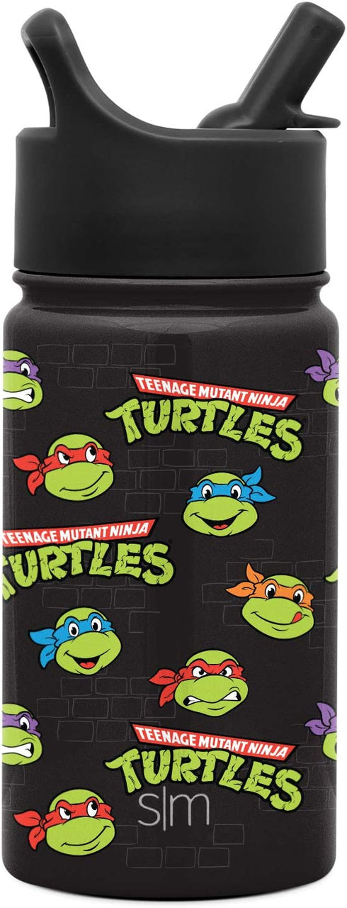 Simple Modern Kids Water Bottle with Straw Lid | Insulated Stainless Steel Reusable Tumbler for Toddlers, Girls, Boys | Summit Collection | 14oz, TMNT Turtles Unite