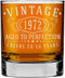 Vintage 1972 Etched 11oz Whiskey Rocks Glass -50th Birthday Aged to Perfection - 50 years old gifts Bourbon Scotch Lowball Old Fashioned