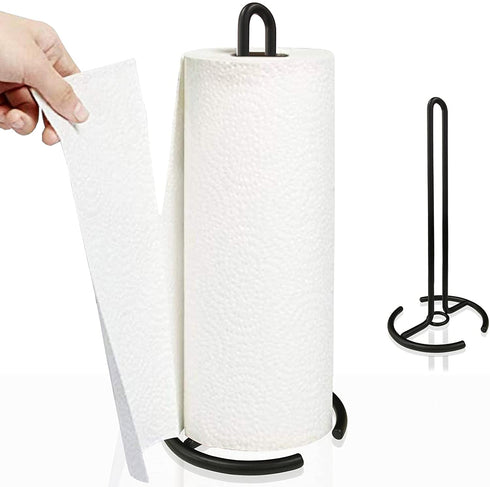 Paper Towel Holder, Steady Countertop Standing Paper Towel Stand, Fits Standard & Jumbo Rolls, Metal Paper Towel Dispenser for Kitchen Table or Bathroom, Black
