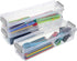 BTSKY Long Plastic Stackable Box Home, Office Supplies Storage Organizer Box Pencil Box Plastic Organizer Holder for Gel Pens Erasers Tape Pens Pencils Markers etc- 3 Pack - Clear with Grey Clip