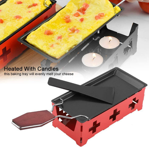 Cheese Raclette with Foldable Wood Handle, Mini Tea Light Raclette Set Candlelight Raclette Cheese Raclette Melter for Grill