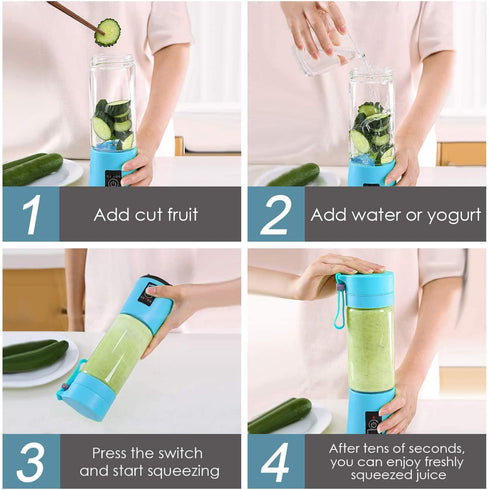 Gracejoful Portable Blender,Personal Blender,Smoothies Mini Jucier Cup USB Rechargeable and Personal Size Blender Shakes,380ml,Fruit Juice,Mixer, Blue