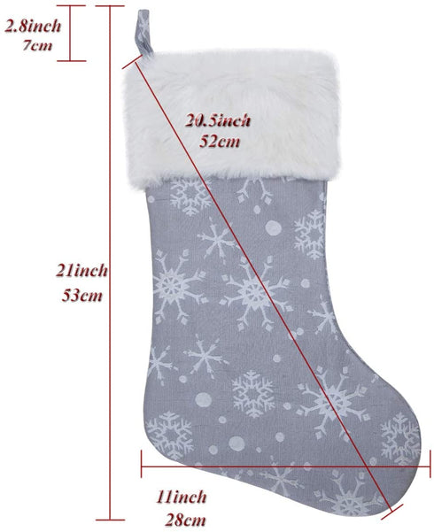 S-DEAL Grey White Snow Pattern 21 Inches Christmas Stocking Double Layers Gift Holders Xmas Holiday Party Mantel Decoration