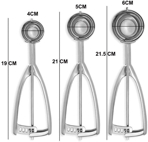 Cookie Scoops for Baking Set of 3, Ice Cream Scoop Set with Trigger Stainless Steel Set Excellent for Melon Ball, Cupcake, Muffin, Meatball, Include Large Medium Small Size