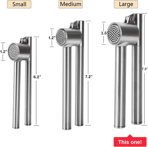 Mempedont Garlic Press Mincer - Update 304 Stainless Steel Garlic Crusher & Peeler Set, Larger & Longer Detachable, Heavy-duty, Rust Proof Garlic Mincer Design for Extracts More Garlic Paste Per Clove