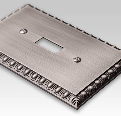 Amerelle Egg & Dart Quadruple Rocker Cast Metal Wallplate in Antique Nickel