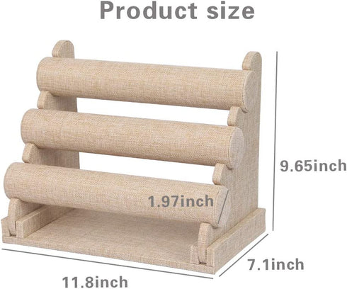 3 Tier Detachable Bracelet Holder Watch Stand for Jewelry Organizer and Hairband Display (yellow linen)