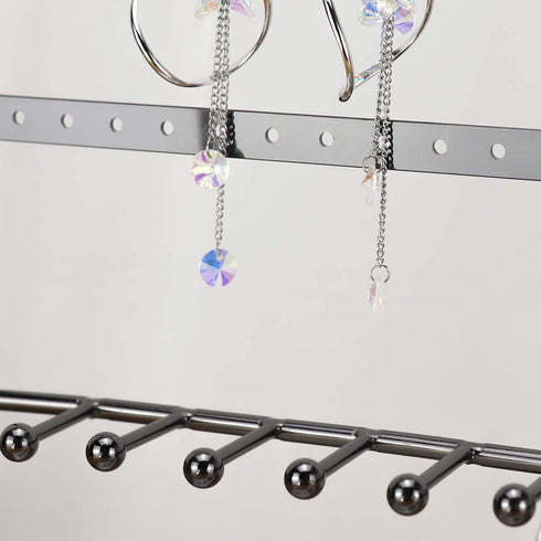 MORIGEM Jewelry Organizer, 5 Tier Jewelry Stand, Decorative Jewelry Holder Display with White Tray for Necklaces, Bracelets, Earrings & Rings, Dark Gray
