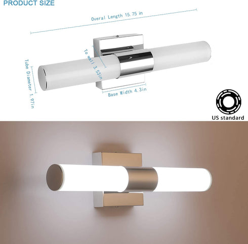 LED Vanity Lights,Joosenhouse Modern Stainless Steel Bathroom Light Fixtures Over Mirror as Make Up Lighting 560lm Daylight Bath Wall Sconces Lamp (8W 15.7inch)