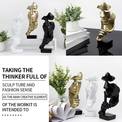 prosfalt Silence is Golden,Thinker Statue Abstract Art Figurine, Modern Home Resin Sculptures for Home Office Bookshelf Desktop Decor Accent, 11.2 Inches(Gold)