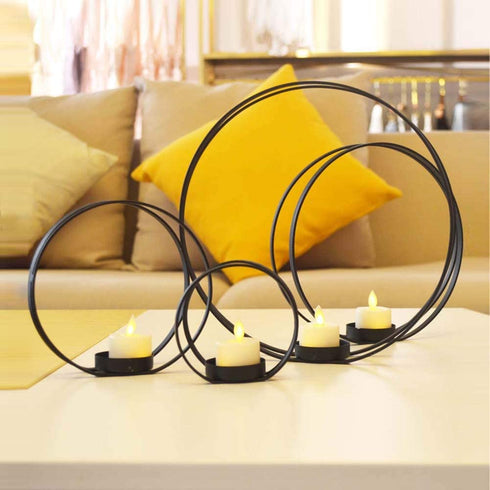 smtyle Christmas Black Candle Holders for Tea Light Haunted Candelabra Prop Set of 4 for Votive Tealight Candles with Metal Ring Shape