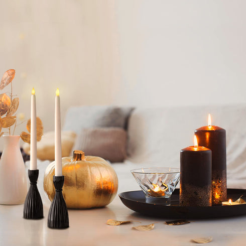 Black Candlestick Holder Set - Glass Taper Candle Holders, Glossy Black Finish, 3.5 Inch Height, Fits Standard 3/4 Inch Tapered Candles, Modern Kitchen Decor, Wedding Centerpiece - Pack of 2