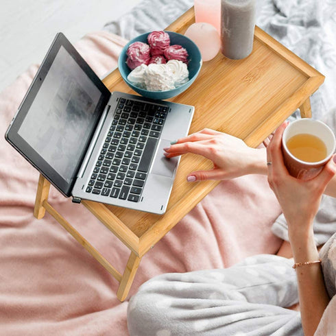 Zhuoyue Bamboo Bed Tray with Folding Legs, Lap Tray Breakfast Tray Great for Breakfast in Bed or Eating Tray