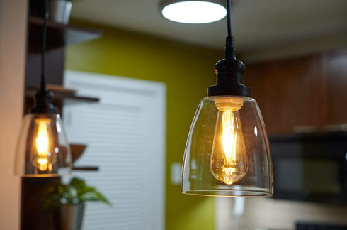 SYLVANIA Vintage Brookline Bell Pendant Light Fixture with 1 ST19 LED Dimmable Light Bulb Included, 800 Lumens, Black Finish (75512)