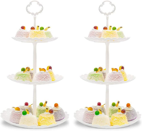 Imillet Cupcake Stand/Holder Plastic Dessert Stand White Cake Stand 3 Tiered Serving Stand Display Stand Reusable Pastry Platter for Wedding Birthday Baby Shower Tea Party Decorations (2 Pack Small)