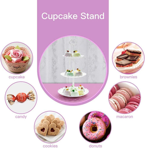 Imillet Cupcake Stand/Holder Plastic Dessert Stand White Cake Stand 3 Tiered Serving Stand Display Stand Reusable Pastry Platter for Wedding Birthday Baby Shower Tea Party Decorations (2 Pack Small)