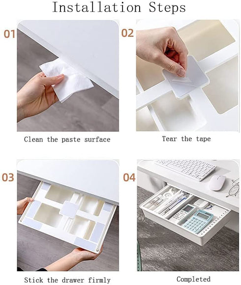 LXXOFIZ Under Desk Drawer Organizer Hidden Stash Compartment Table Storage Pull Out Smooth Sliding Track Self Adhesive Office School Kitchen Bedroom Supplies Accessories Paper Pencils Pens Keys Cutlery Large
