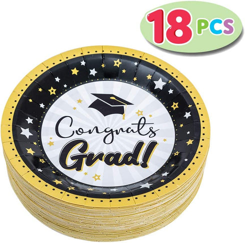JOYIN Graduation Party Supplies Set with 18 Pcs Plastic Cups, 18 Pcs 9" Plates, 36 Pcs 6.5"X6.5" Napkins, Tablecover (54"x72") and Banner (36"x70")