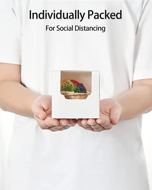 Happyhiram Cupcake Boxes Individual 50Pcs White, Auto Assembly Single Cupcake Containers Cardboard with Inserts and Window for Easter Bakery Treat Boxes Cupcake Holder and Carrier Togo Muffin Boxes