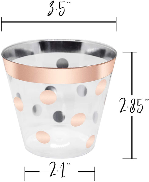 Rose Gold Plastic Cups 9oz | Set of 60 | Fancy, Elegant & Clear Disposable Tumbler for a Party, Wedding, Bridal Shower, Baby Shower, Engagement Party, Birthday, Cocktail Party Celebration, Quinceanera