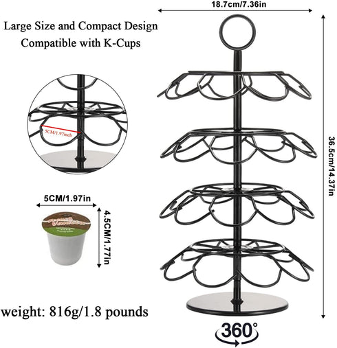 KIMIUP Coffee Pod Holder, Coffee Pod Storage Compatible with K-Cups(36 Pods), Kitchen Detachable Coffee Pod Organizer for Countertop, Spins 360-Degrees Coffee Pod Carousel