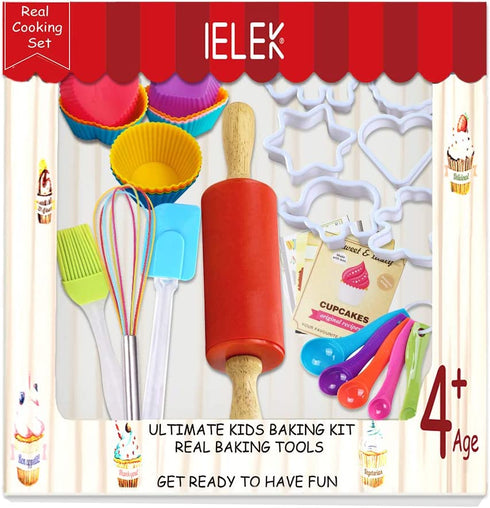 Kids Real Cooking Set Baking Kitchen Kit with Apron,Chef Hat,Cooking Supplies,Kitchen Utensils and Recipes Great Gift