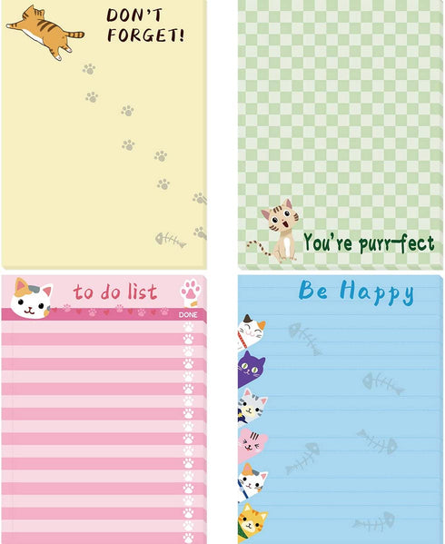 Cats Memo Pads 4 Pack Cute Animal Notepads for Office Home Gifts School Supply to Do List