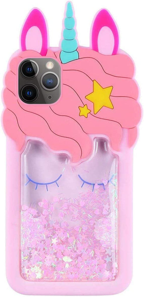 Jowhep Case for iPhone 12 Mini Silicone Carton 3D Design Cute Cover Fashion Funny Kawaii Shiny Protective Shell for iPhone 12 Mini 5.4" Animal Cool Fun Cases Girls Women Kids Pink Quicksand Unicorn