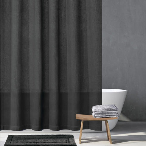 mDesign Cotton Waffle Weave Fabric Shower Curtain - for Bathroom Showers and Bathtubs - Hotel Quality - Machine Washable - Farmhouse Style - 72x72 Inch Black
