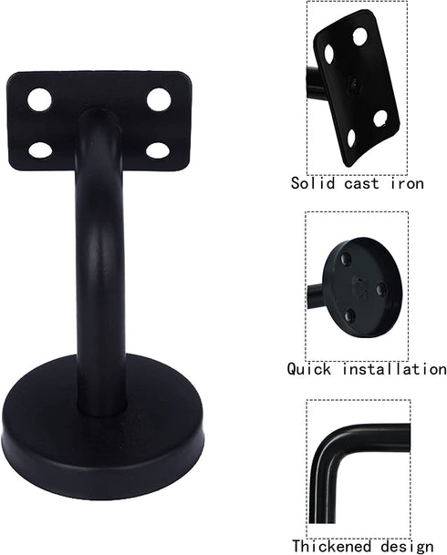 High-PQ Heavy Duty Staircase Handrail Bracket Black Stainless Steel Wall Mount, 5 Pack Shelf Brackets Set with Base Flange Solid Cast Iron for Stairs Handrails, Railing, Guardrails, Satin Finish