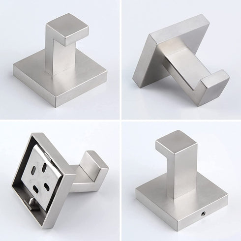 Bathroom Towel Hook 2 PCS, Angle Simple SUS304 Stainless Steel Bath Towel Holder, Square Robe Hook for Wall, Brushed Nickel