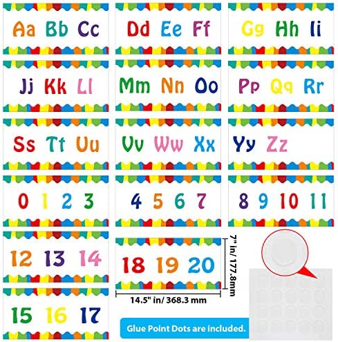 Alphabet Banner Number Banner Alphabet Wall Classroom Decorations Bulletin Board Border with Adhesive Glue Point Dots for Toddler Kids Students