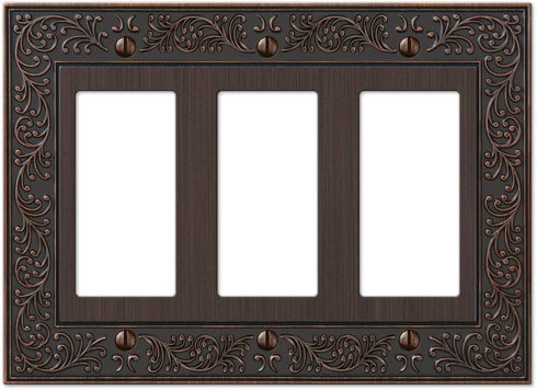 Amerelle 43RRRVB English Garden Wallplate, 3 Rocker, Aged Bronze