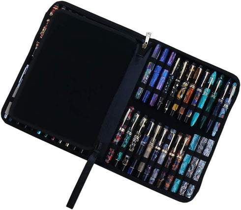 Large Capacity Fountain Pen Case PU Leather Black Color 48 Slots pen pouch bag