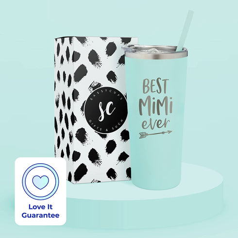 SassyCups Best Mimi Ever Tumbler | 22 Ounce Engraved Mint Stainless Steel Insulated Tumbler with Lid and Straw | Mimi Tumbler | New Mimi | Mimi To Be | Mimi Grandma Presents | For Mimi Birthday