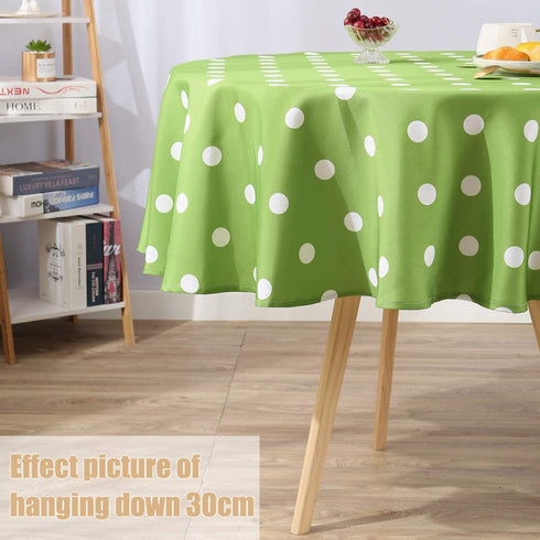 Eternal Beauty Spillproof Table Cloth Round 60" Polyester Washable Picnic Tablecloth for Outdoor Dining Table (Green Polka Dots)