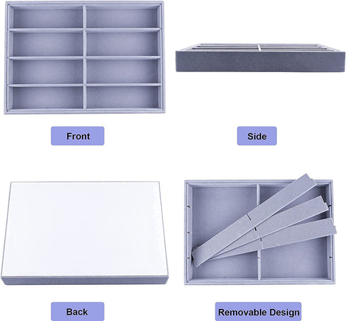 STYLIGING Sunglasses Organizer Storage Tray, 8 Grids Eyewear Watch Holder Display Velvet Jewelry Tray for Drawer, Eyeglasses Glasses Storage Case for Women Men - Gray