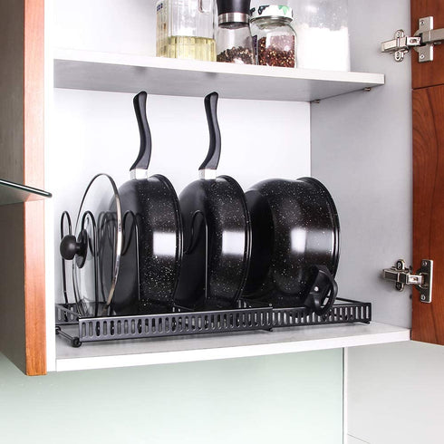 Pot and Pan Organizer for Cabinet Lid Holder Expandable, Tomorotec Attom Tech Home Cabinet Pot Lid Storage Rack Organizer for Frying Pan Kitchen
