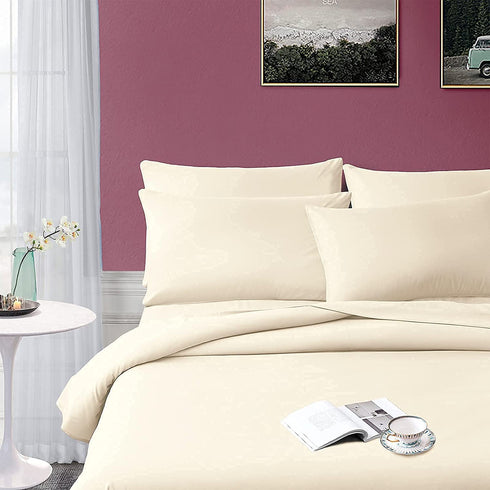 Chvonttow 6 Pieces Queen Bed Sheet Set Beige Microfiber Sheets Set 1800 Thread Count Luxury Soft Bedding Sheets, Deep Pocket, Wrinkle, Fade Resistant (Queen, Beige)