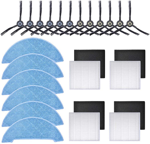 KEEPOW Replacement Accessories Kit Compatible with ILIFE V8s V80 Max Robotic Vacuum Cleaner (4 Set Hepa Filters + 6 Set Side Brushes +6 Pcs Mop Clothes)