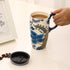 Ceramic Mug with Lid and Handle,17oz. Tall Coffee Cup for Home,Party and Birthday,Blue Flower