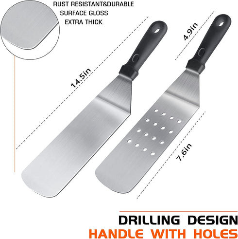 JIGUOOR Griddle Accessories, 16PCS Flat Top Grill Accessories Kit for Blackstone and Camp Chef, with Griddle Metal Spatula, Scraper, Pepper Grinder, Egg Rings, for Camping, Teppanyaki & Gas Grill