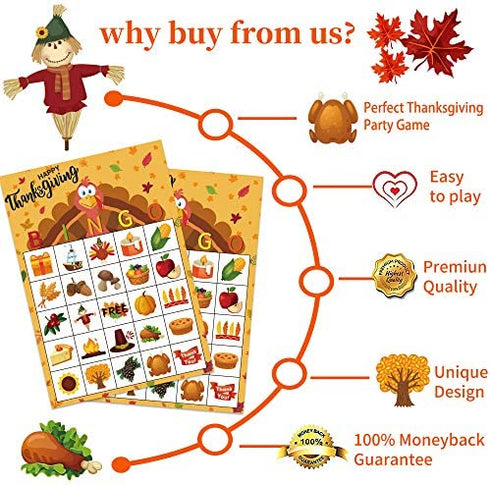 Thanksgiving Games Thanksgiving Bingo Game for Kids 24 Players Thanksgiving Bingo Cards for Thanksgiving Party School Classroom Family Children Activities Thanksgiving Party Games