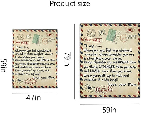 WINGSIGHT Letter Throw Blankets Mom to My Son Super Soft Warm Large Flannel Blanket Suitable for Birthday and Anniversaries Gifts for Bed, Sofa,Camping and Travel (59"x47", Mom-Son)