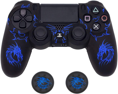 Controller Skin for PS4, BRHE Anti-Slip Grip Silicone Cover Protector Case Compatible with PS4 Slim/PS4 Pro Wireless/Wired Gamepad Controller with 2 Dragon Carving Thumb Grip Caps