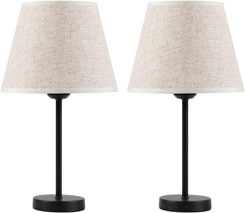 Table Lamp Set of 2, Modern Bedside Table Lamps, Nightstand Lamp Set with Fabric Lamp Shade and Black Metal Base for Bedroom Living Room Kids Room Girls Room Dressers Coffee Table Office College Dorm