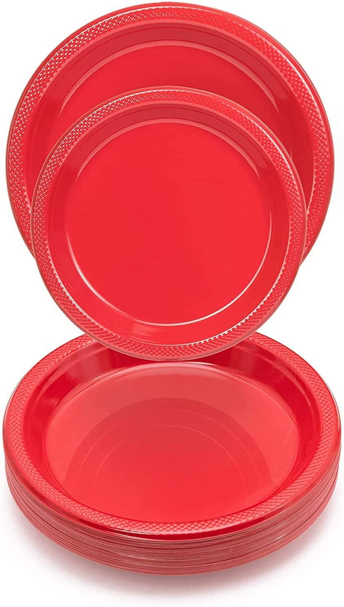 Exquisite Red Plastic Plates 100 Count I 9 Inch I Round Red Disposable Plates - Disposable Red Dinner Party Plates For All Occasions - Red Plastic Party Plates For Parties