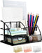 AUPSEN Desk Organizer, Mesh Office Supplies Desk Accessories, Features 5 Compartments + 1 Mini Sliding Drawer(Black)